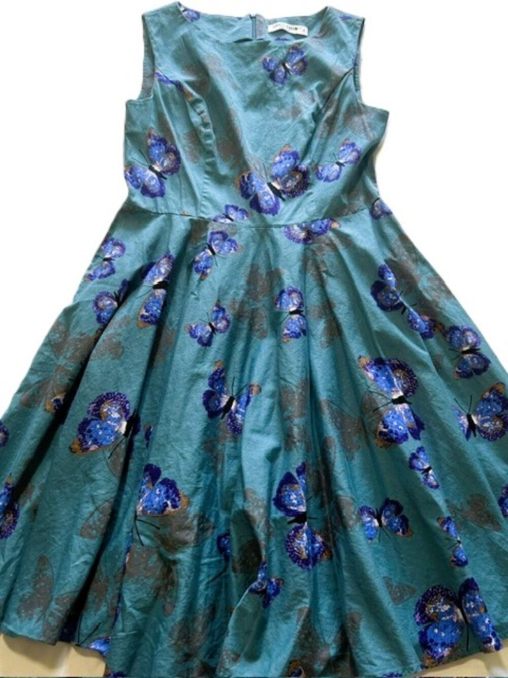 Grace Karin Dress M Fitted Bodice Turquoise Teal Butterflies Flare Skirt Read